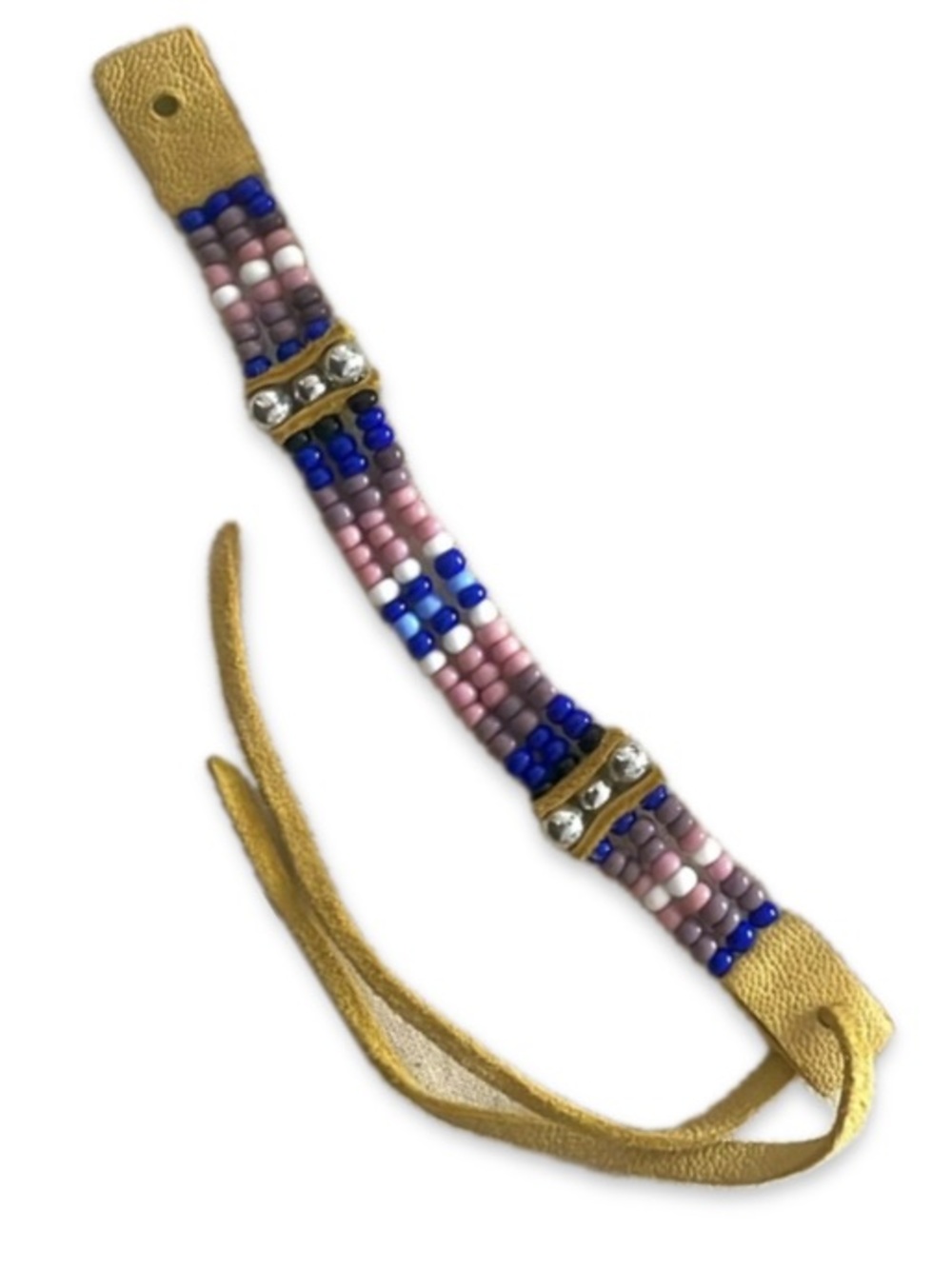 Native Beaded Leather Strap Adjustable Bracelet Pink Blue One Size